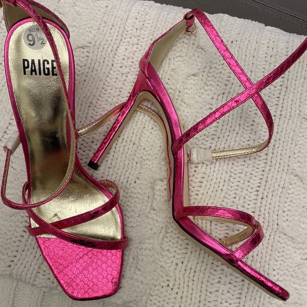 PAIGE Vera Genuine Snakeskin Heels Sandal Hot Pink Sz 9,5, New